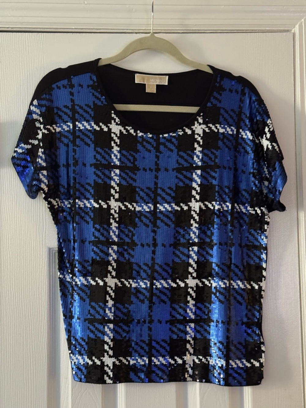 Sequin Plaid Short Sleeve Top